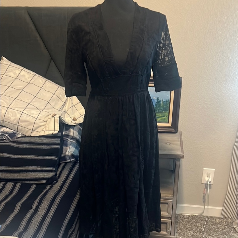Free People Black A-Line Plunge Dress